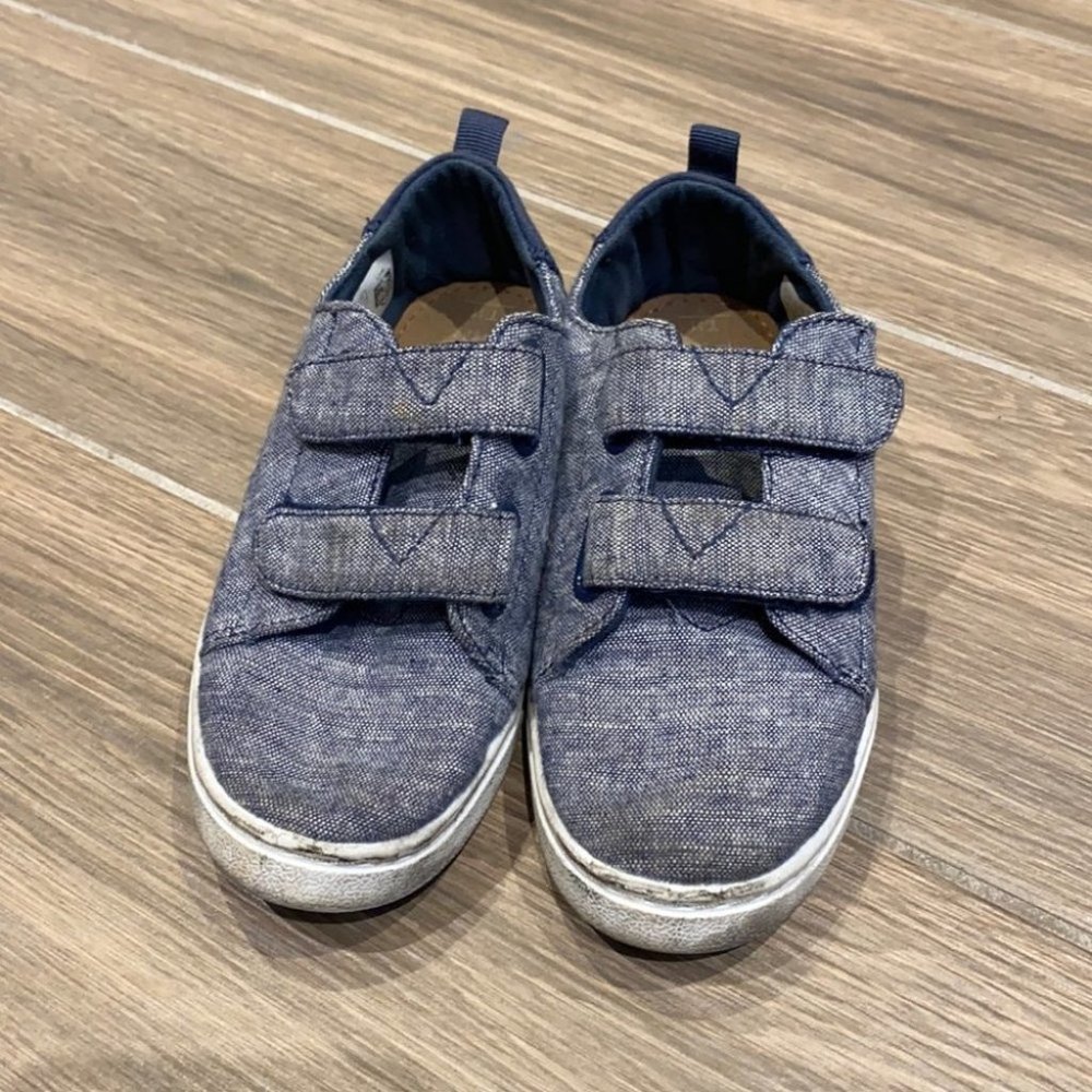 Tiny Toms Boys Lenny  Denim Chambray Jeans Canvas Sneaker Shoes Size 11T